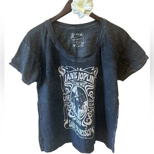 Janis Joplin Charcoal Graphic Band Tee Vintage Wash Rock Boho Size XS